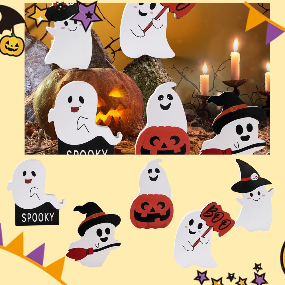 Cute Halloween Decorations 5-piece Set Holiday Desktop Decorations Wooden