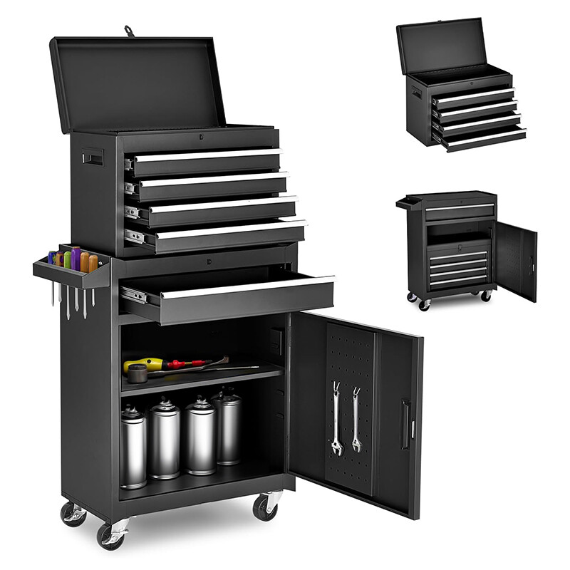 Steel Toolbox 5-Drawer Rolling Tool Storage Cabinet with Detachable Top--Black