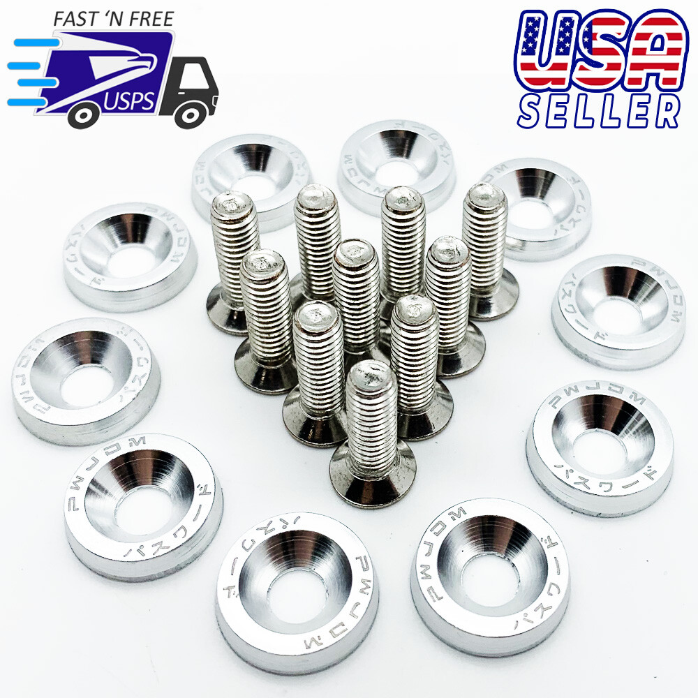 Password JDM Fender Washer Silver Engine Dress up Bolt Kit 10X Fast USA Shipping-image