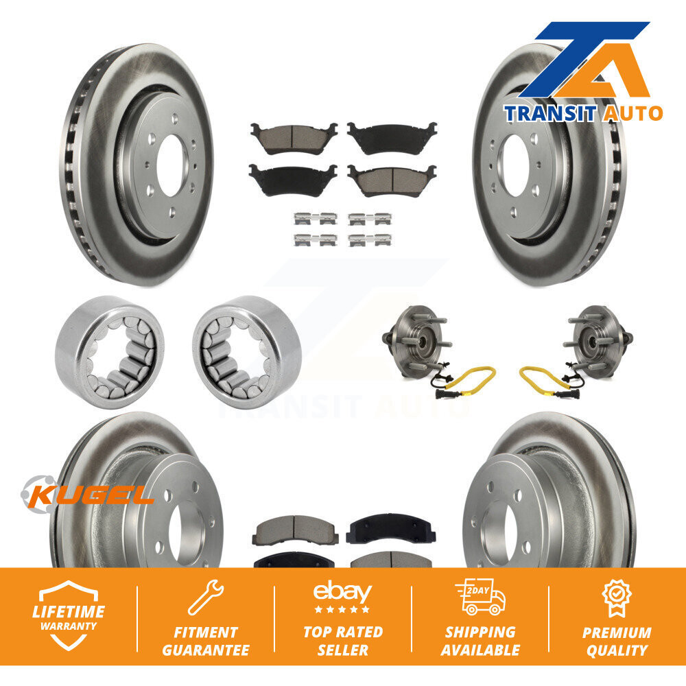 Front Rear Hub Bearing Coated Brake Rotor And Pad Shoe Kit (10Pc) For Ford F-150