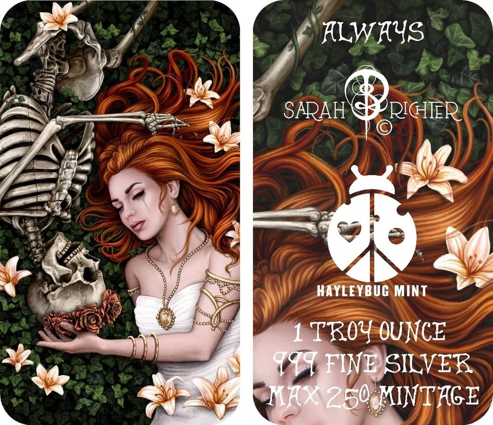 ALWAYS Hayleybug 2nd Of 4 Sarah Richter Eternal Love One Oz .999 Fine Silver Bar