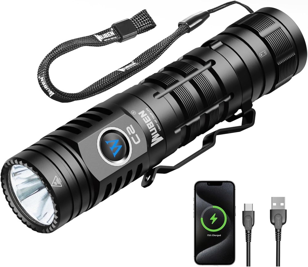 2000 Lumens Tactical Flashlight with 7 Modes USB-C Rechargeable Waterproof