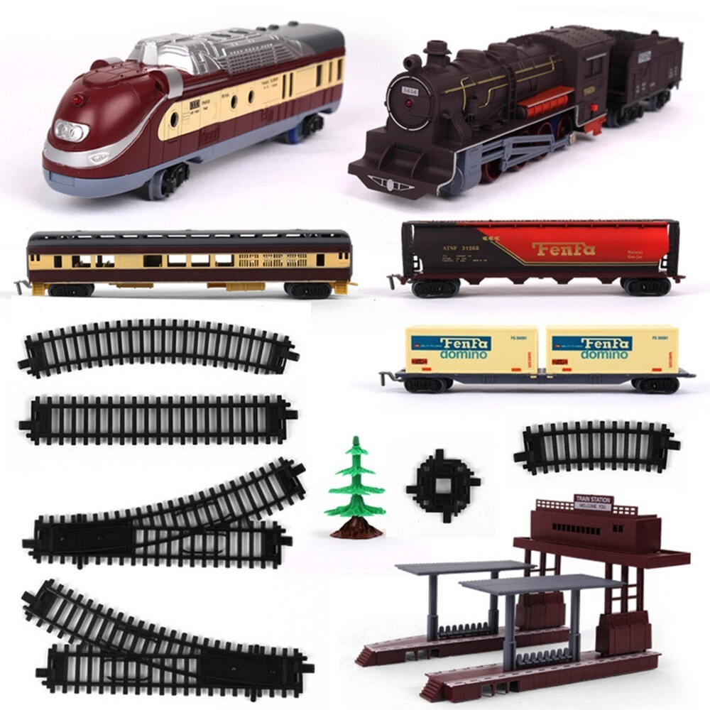 Model Railroads Simulation Rail Track Carriages Classic Train Set Vehicle Toy