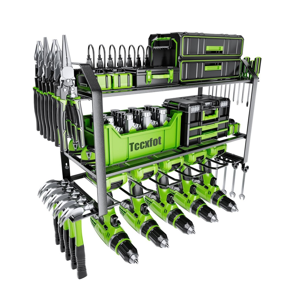 Wall-Mounted 3-Layer Power Tool Organizer with 5 Drill Slots