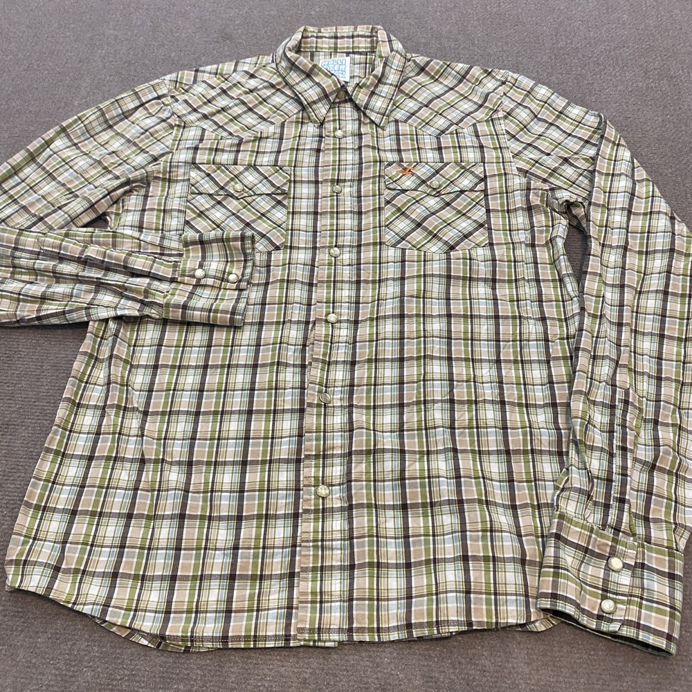 Hollister Western Shirt Mens Medium Plaid Pearl Snap Long Sleeve Rockabilly