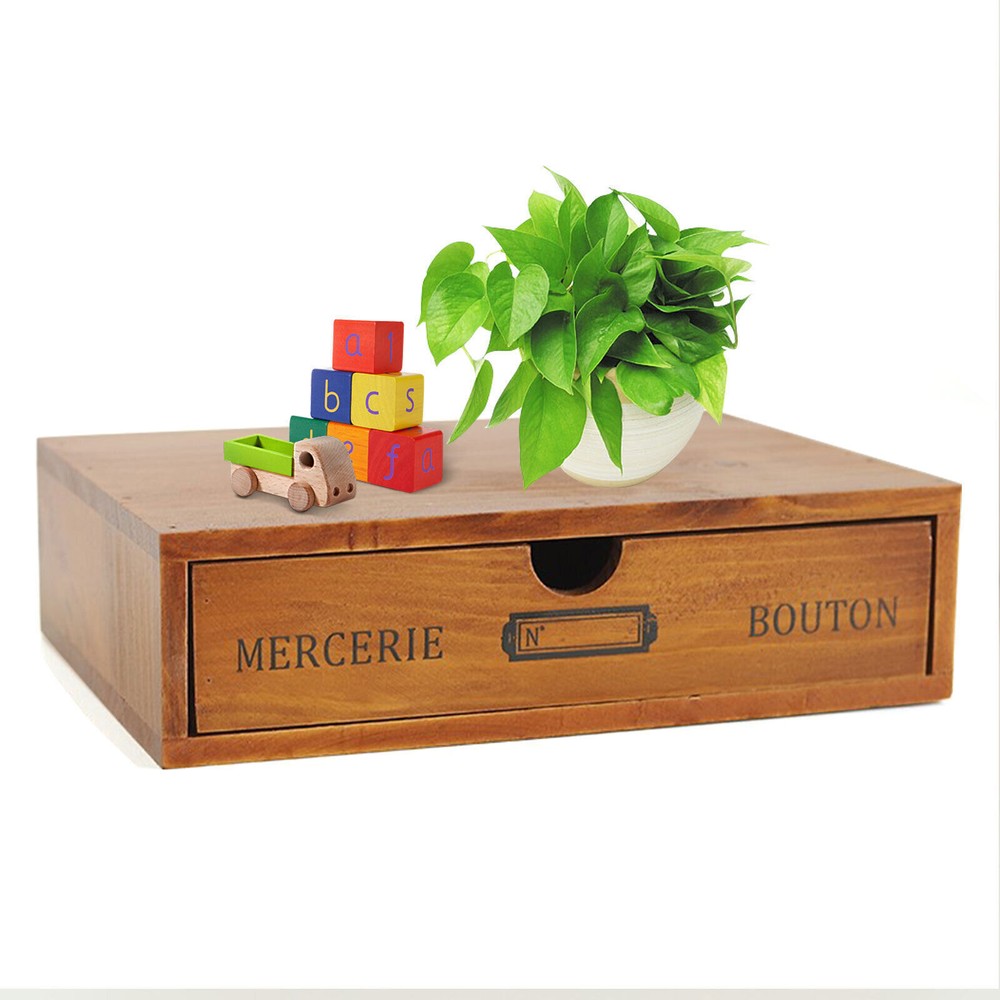 Vintage Wooden Storage Box Drawer Jewelry Cosmetic Case Organizer Single Layer