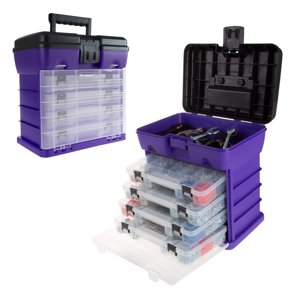 Storage and Tool Box-Durable Organizer Utility Box-4 Drawers with 19 Compartm...