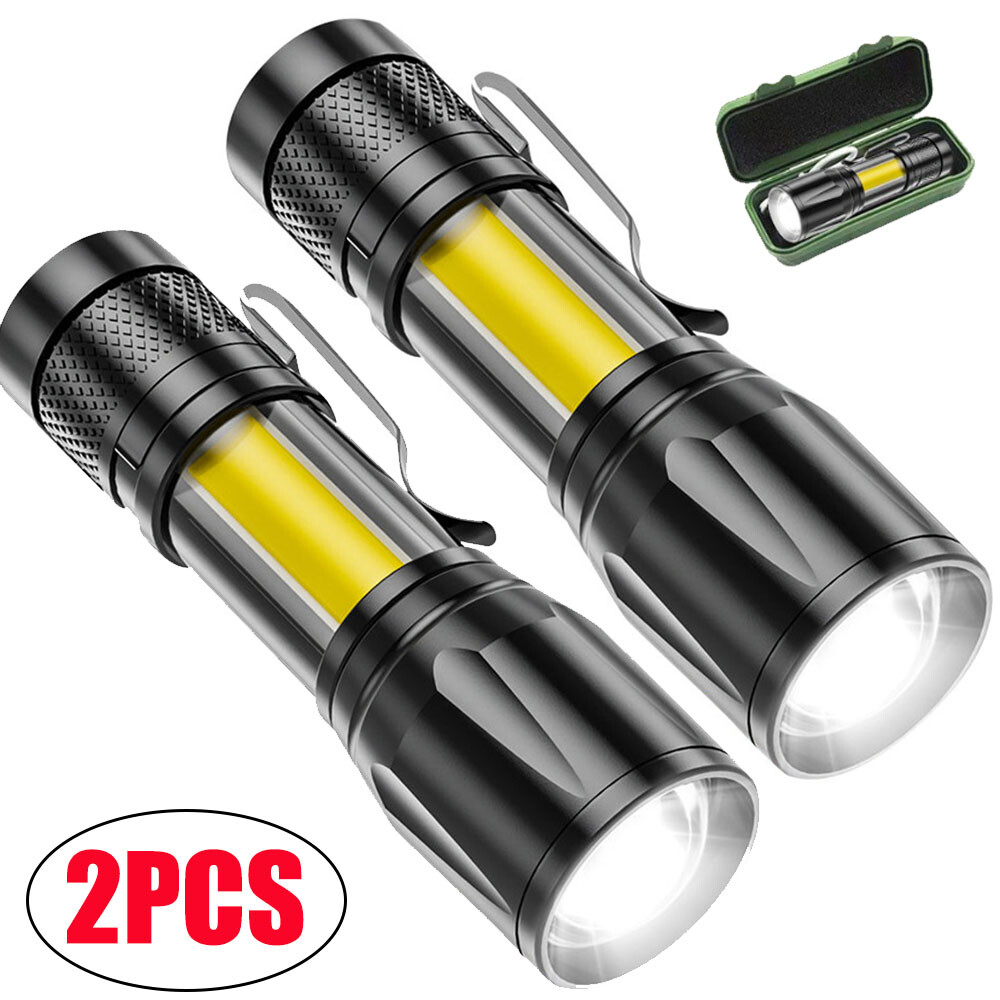 2 Pack LED Flashlight USB Rechargeable 3Modes Light Zoomable Lamp Torch