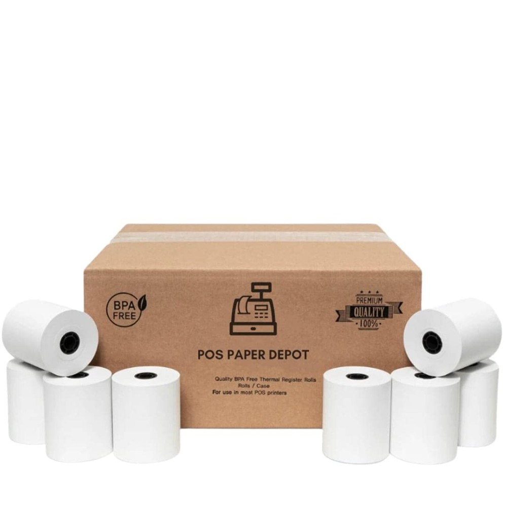 2 1/4 x 50 ft BPA-Free Thermal Receipt Paper Rolls - 50 Pack for POS Cash Registers