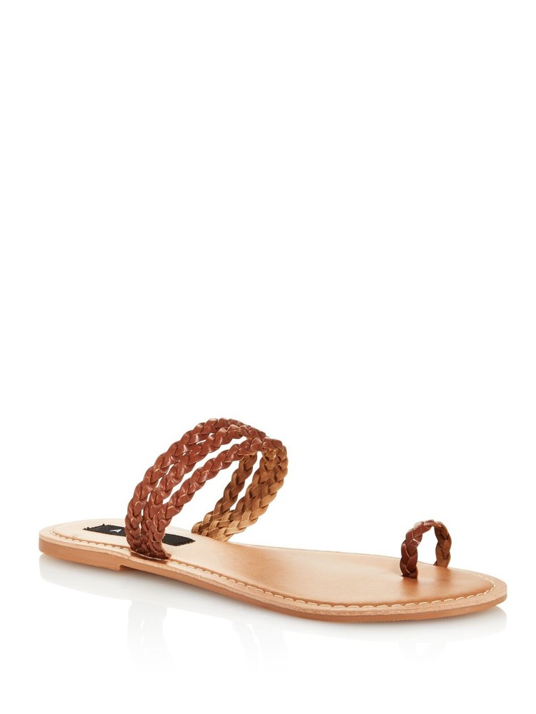 AQUA Womens Brown Braided Leather Gladiator Sandals Size 6.5 Open Toe Slip On