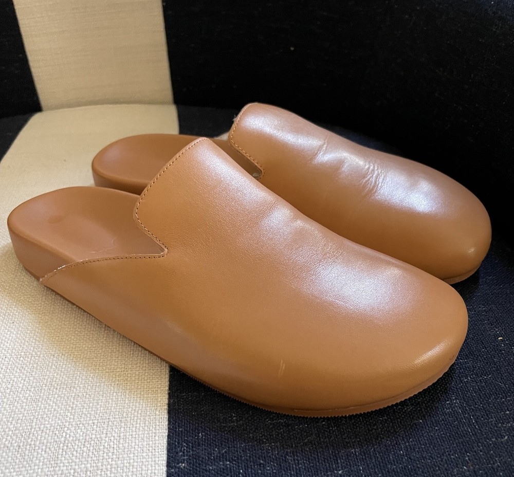Women's J.Crew Sherpa-Lined Tan Leather Mules Clogs Size 9