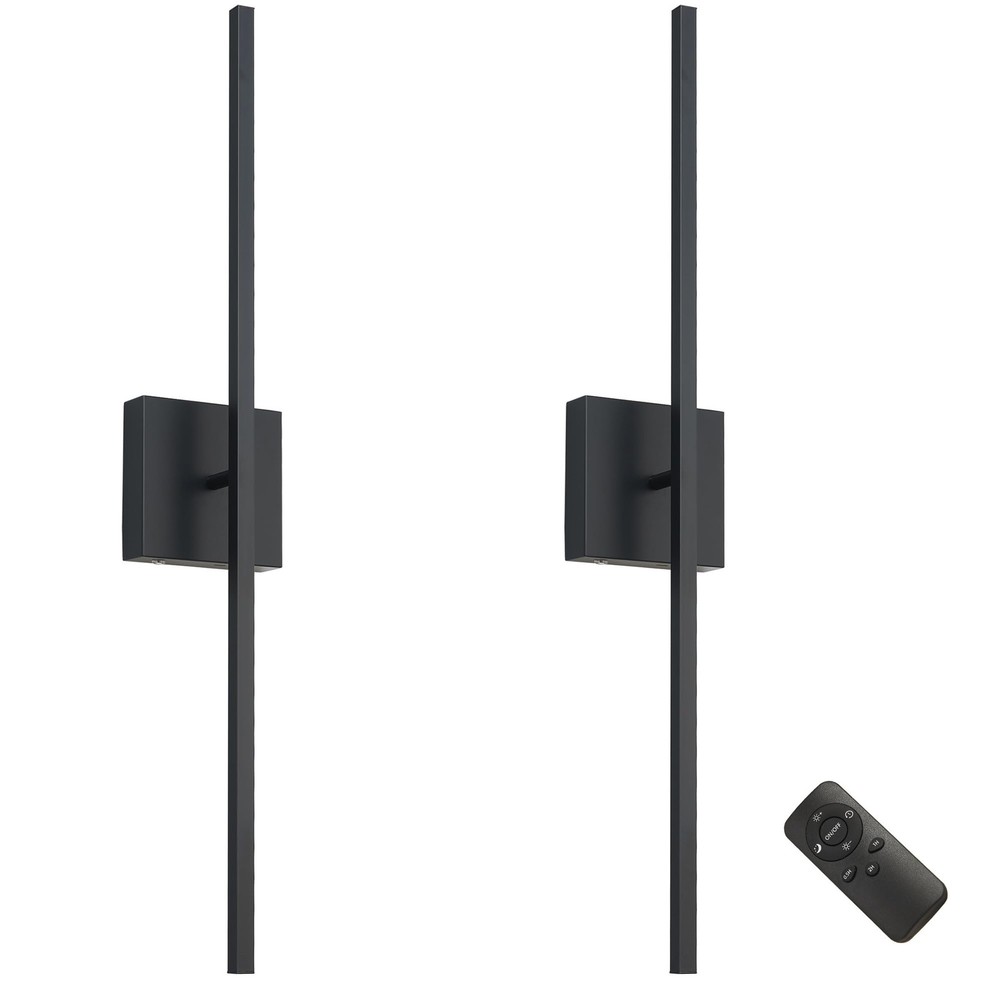 LED Battery Operated Wall Sconces Set of 2, Wireless Rechargeable Black Wall ...