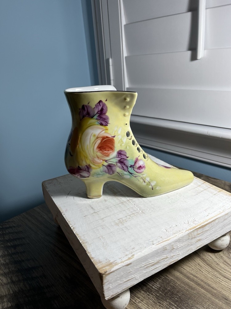 Vintage Hand Painted Limoges China Porcelain Victorian Style Shoe Planter/Vase