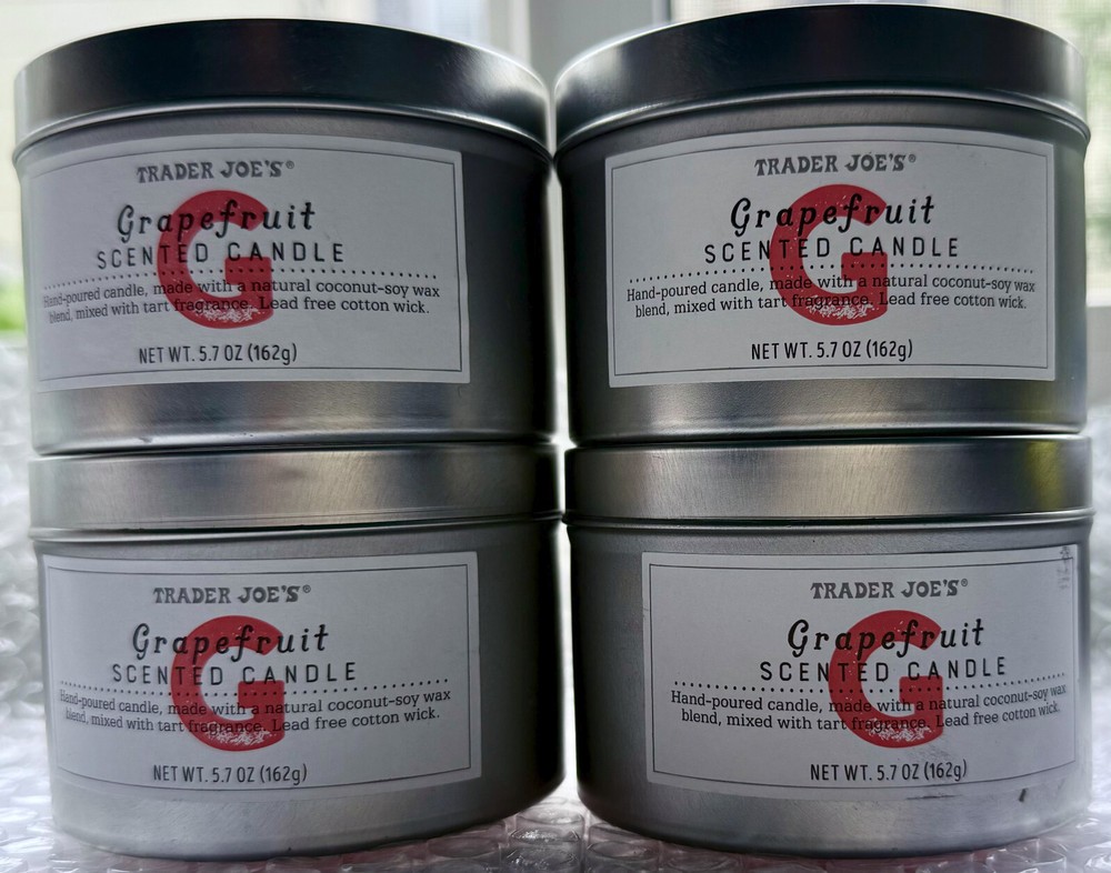 4 x Trader Joe's Graprfruit Scrented Candle Tin Soy Blend 5.7oz Each