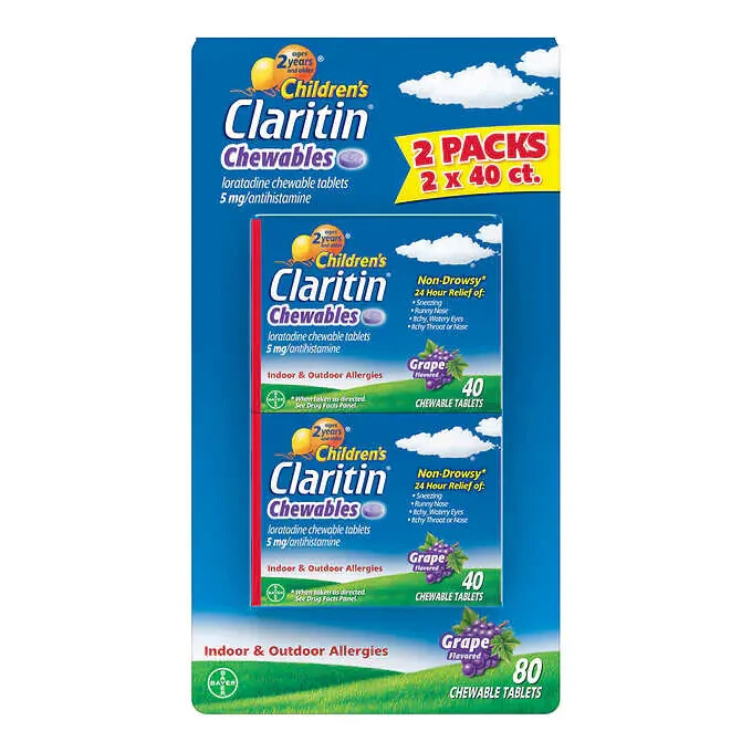 CHILDREN'S CLARITIN 80ct - 5mg 24 Hour Non-Drowsy - Grape Chewable Tab.Exp 05/26