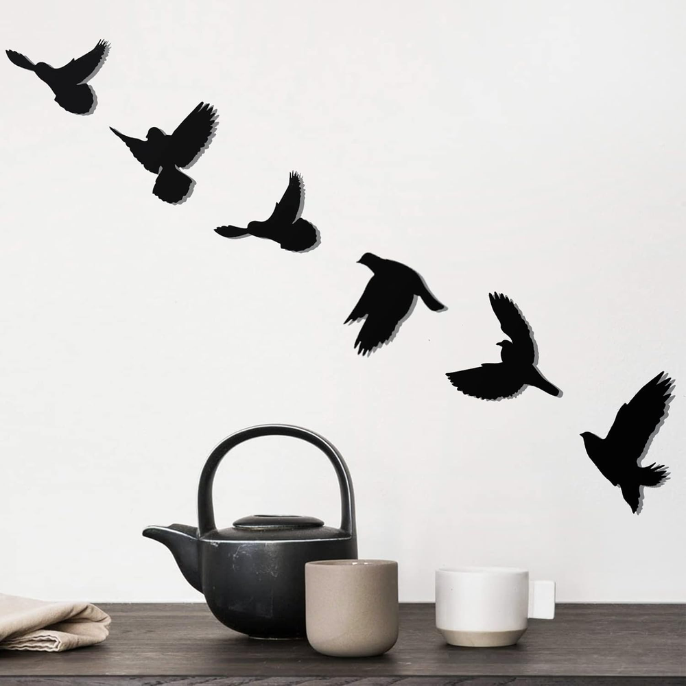 Black Birds Metal Wall Decor, 6PCS Black Birds Metal Wall Art Decorative for Liv