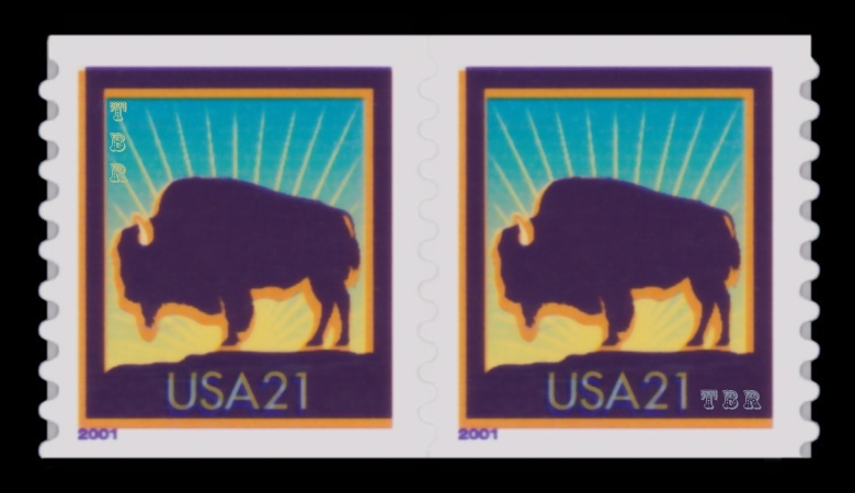 Scott 3475 American Bison 21c Coil Pair 2001 Die Cut 8½ Vert. MNH - Buy Now-image