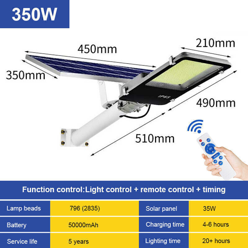 350W Commercial Solar LED Street Light with Pole and Remote Control for Outdoor Roads  