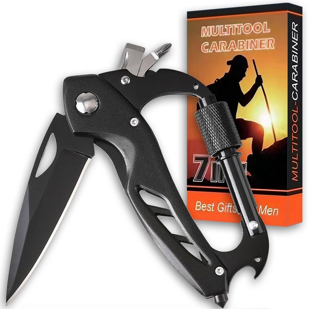 Multitool Carabiner with Folding Sharp Knife for Outdoor Adventures