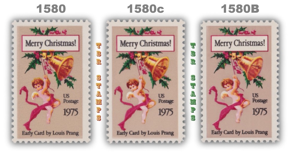 1580 1580c 1580B Prang Christmas Card Perforation Variety Set All 3 MNH -Buy Now-image