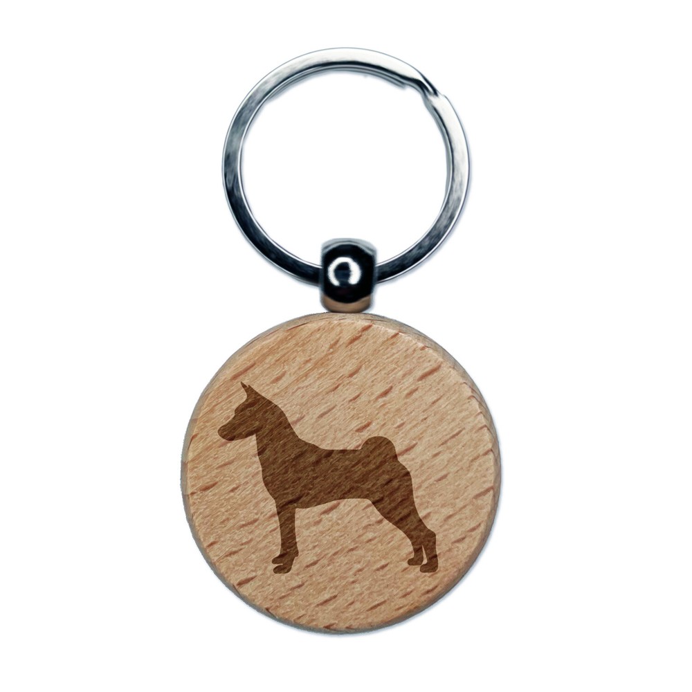 Basenji Dog Solid Engraved Wood Round Keychain Tag Charm