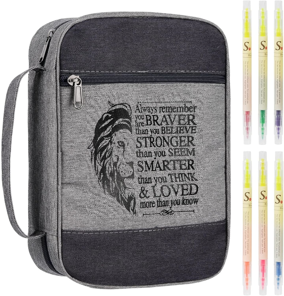 Bible Cover Case Set with Highlighter Pockets for Men and Boys, Black