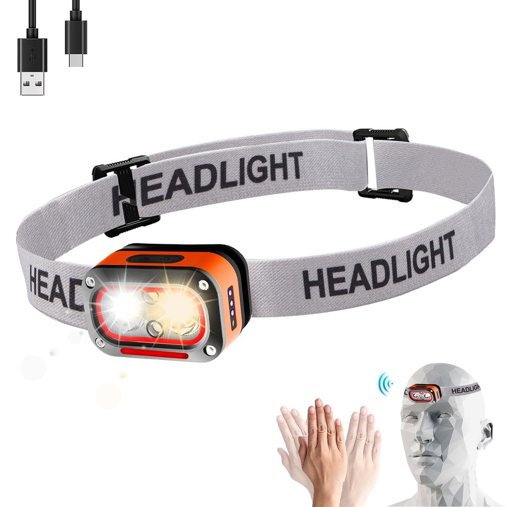 Headlamp Rechargeable, LED Head Lamp Flashlight, 150° Wide Beam Headband Light,
