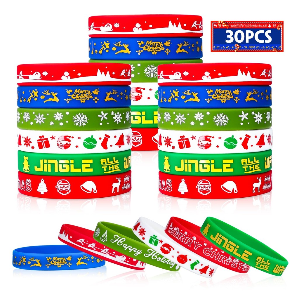 Christmas Rubber Bracelets 30 PCS Bulk Christmas Party Favors Stocking Stuffe...