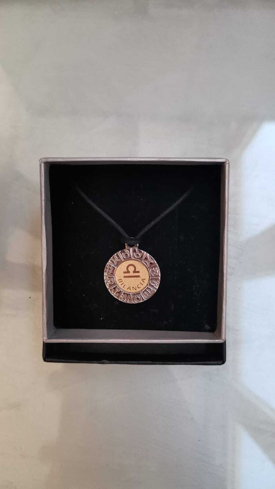 Vet5 Steel & Gold Necklace in Cord and Zodiac Symbol Pendant Libra