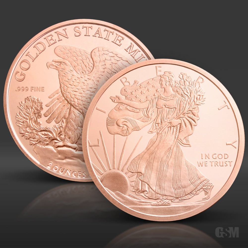 2 oz Walking Liberty Copper Round .999 Fine Copper Bullion 2 AVDP Ounce