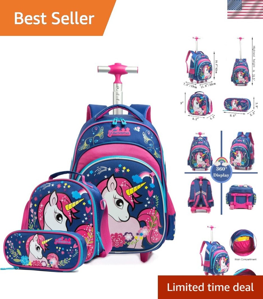 Girls Unicorn Rolling Backpacks Kids Backpack with Wheels for Girls School Ba...