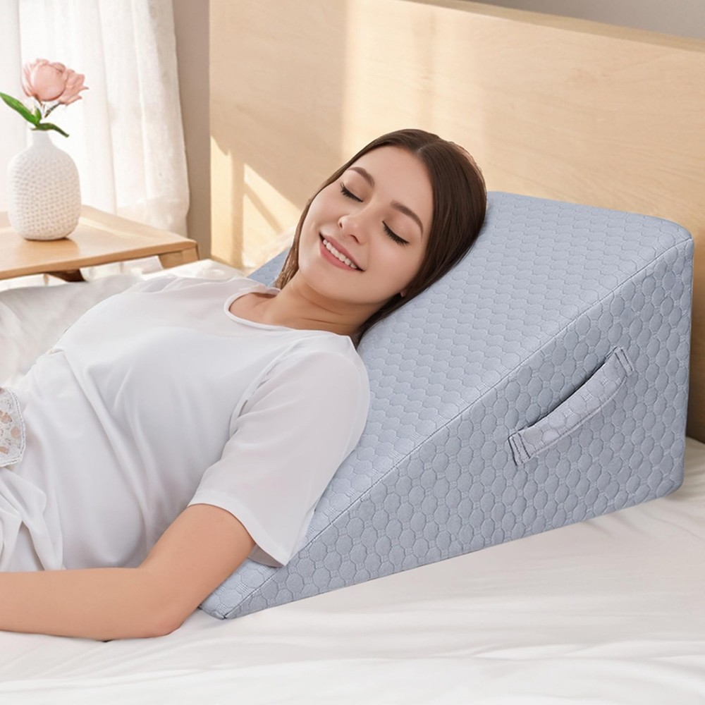 12-Inch Bed Wedge Pillow for Sleep Apnea Relief & Comfortable Elevated Sleeping