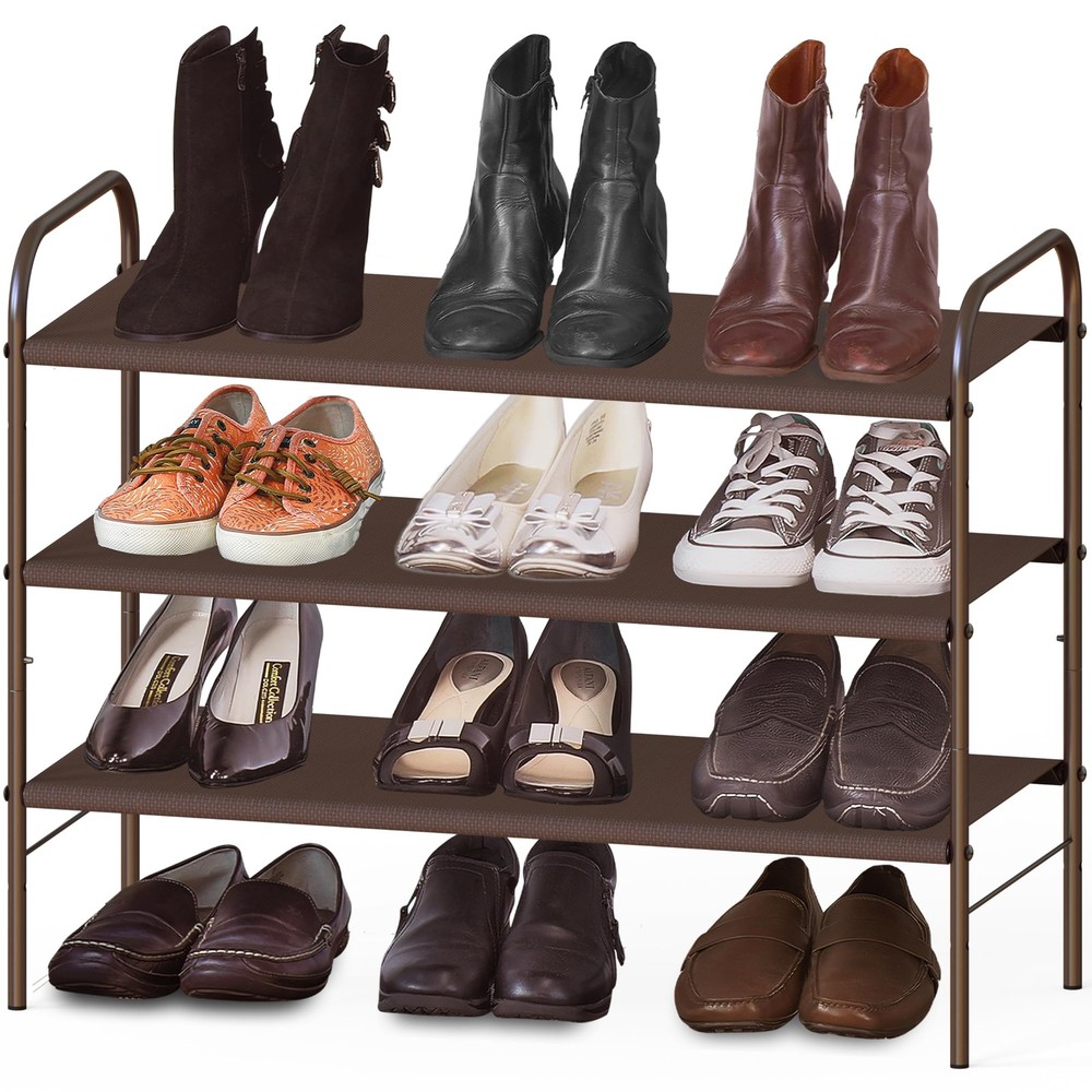 3-Tier Bronze Shoe Rack Organizer Holds 9 Pairs Space-Saving Storage Shelf