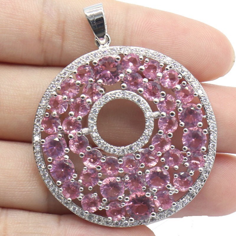 3-for-1 Deal: 10g Pink Tourmaline CZ Silver Wedding Pendant for Women-image
