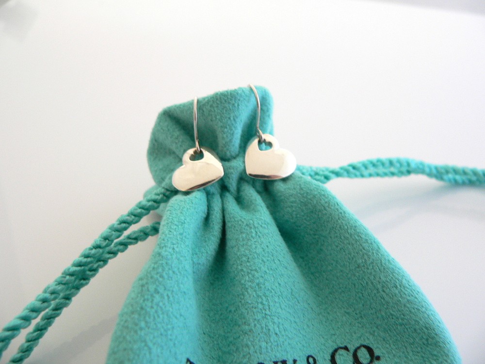 Tiffany & Co Heart Earrings Dangle Dangling Silver Jewelry Gift Pouch 925 T Co