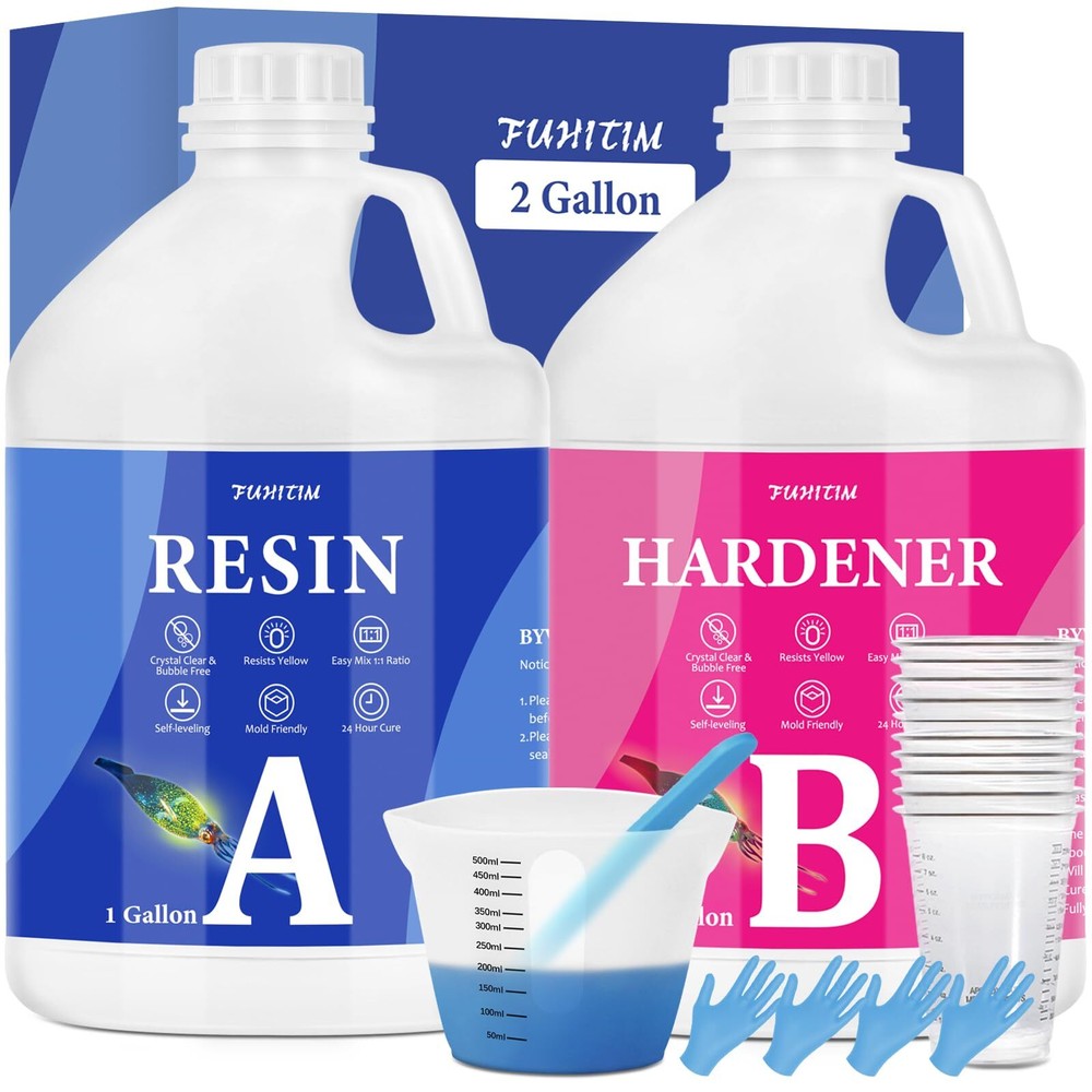 Crystal Clear 2 Gallon Epoxy Resin Kit - Self-Leveling Bubble-Free