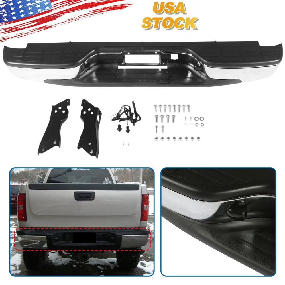 Rear Bumper For 1999-2007 Chevy Silverado GMC Sierra 1500 Chrome Steel CA