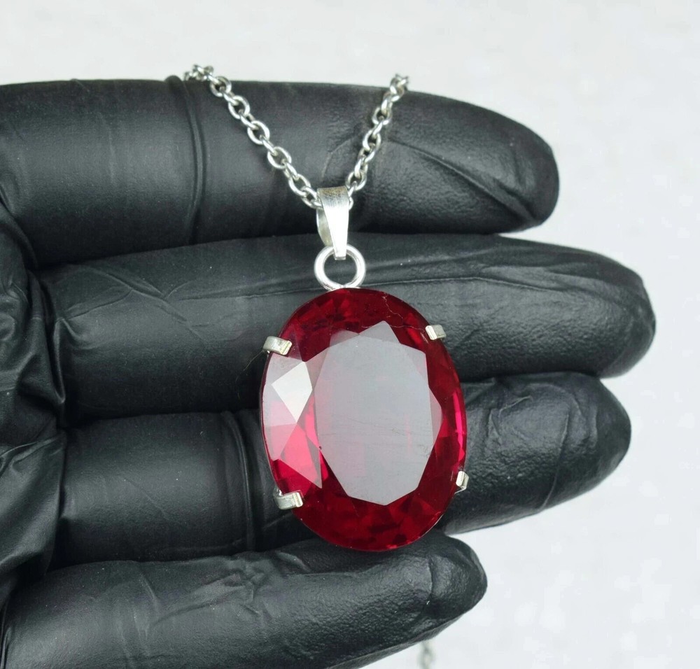 30ct Natural Red Tourmaline Pendant in 925 Sterling Silver Oval Gemstone Jewelry