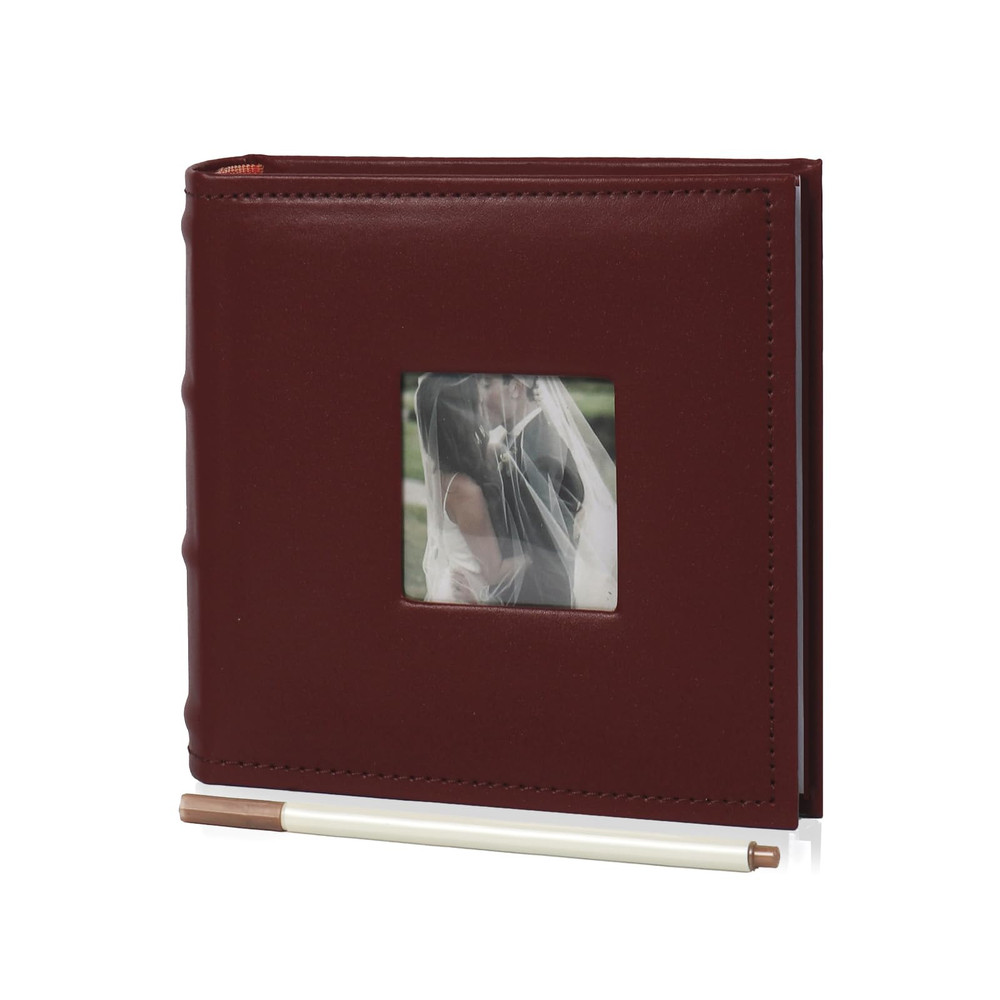 Small Photo Album 4x6 100 Photos Leather Cover with Writing Space, Pictures B...
