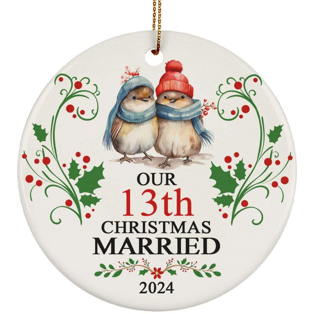 Our 13th Years Christmas Married Ornament Gift 13 Anniversary With Bird Couple