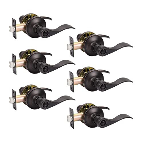 6-Pack Bronze Privacy Lever Door Handles for Bedroom or Bathroom Keyless Entry