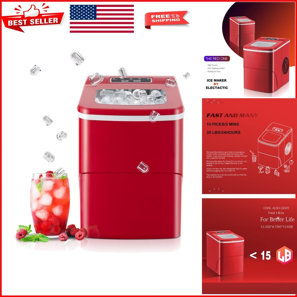 Stainless Steel Ice Maker for Home & Office - Easy Clean & 30 lbs Daily Capacity