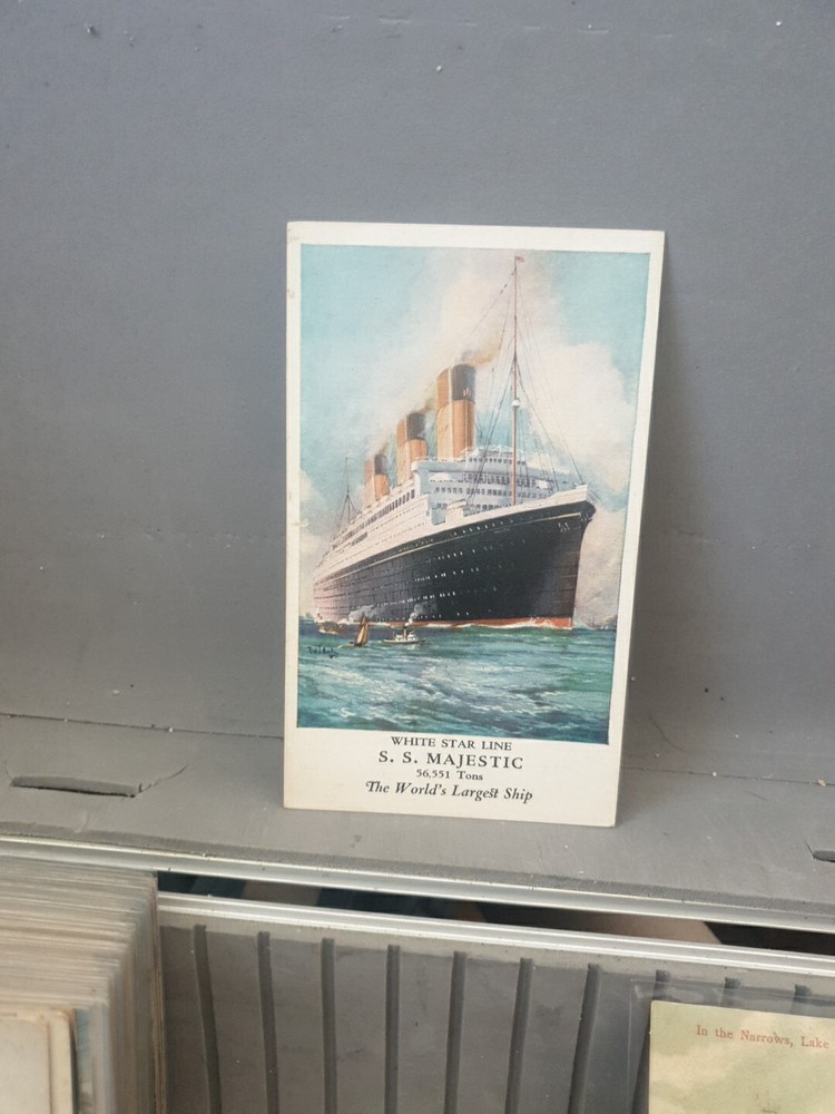 Antique SS Majestic White Star Line Chrono Lithograph Postcard World Largest Ship Excellent Condition