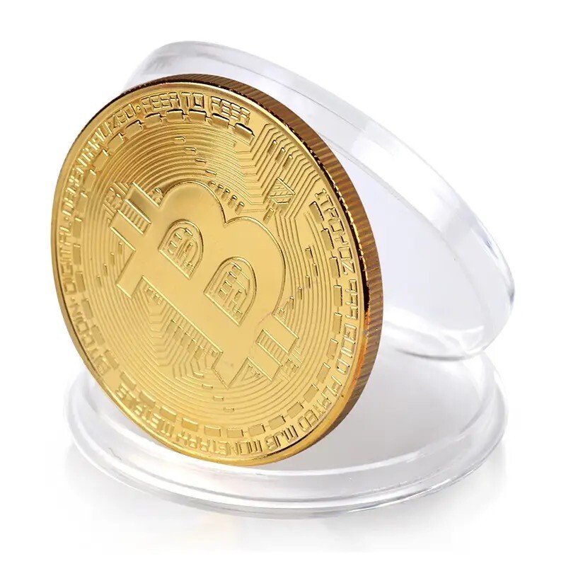 Gold Plated Bitcoin Collector Coin Physical BTC Cryptocurrency Encapsulated-image