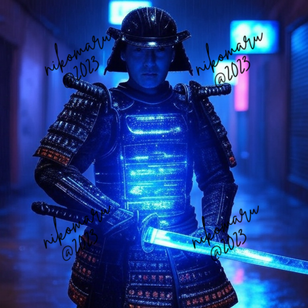 Cyber Samurai Digital Art Desktop Wallpaper Background-image