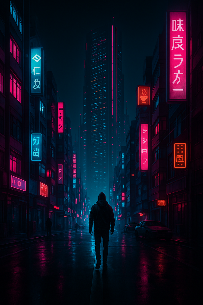 Dark City Night AI Art Digital Wallpaper Background for Desktop-image