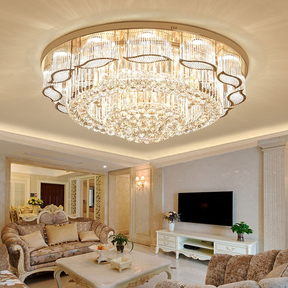 US Modern Crystal LED Ceiling Light Chandelier Flush Mount Lamp Lighting Fixture