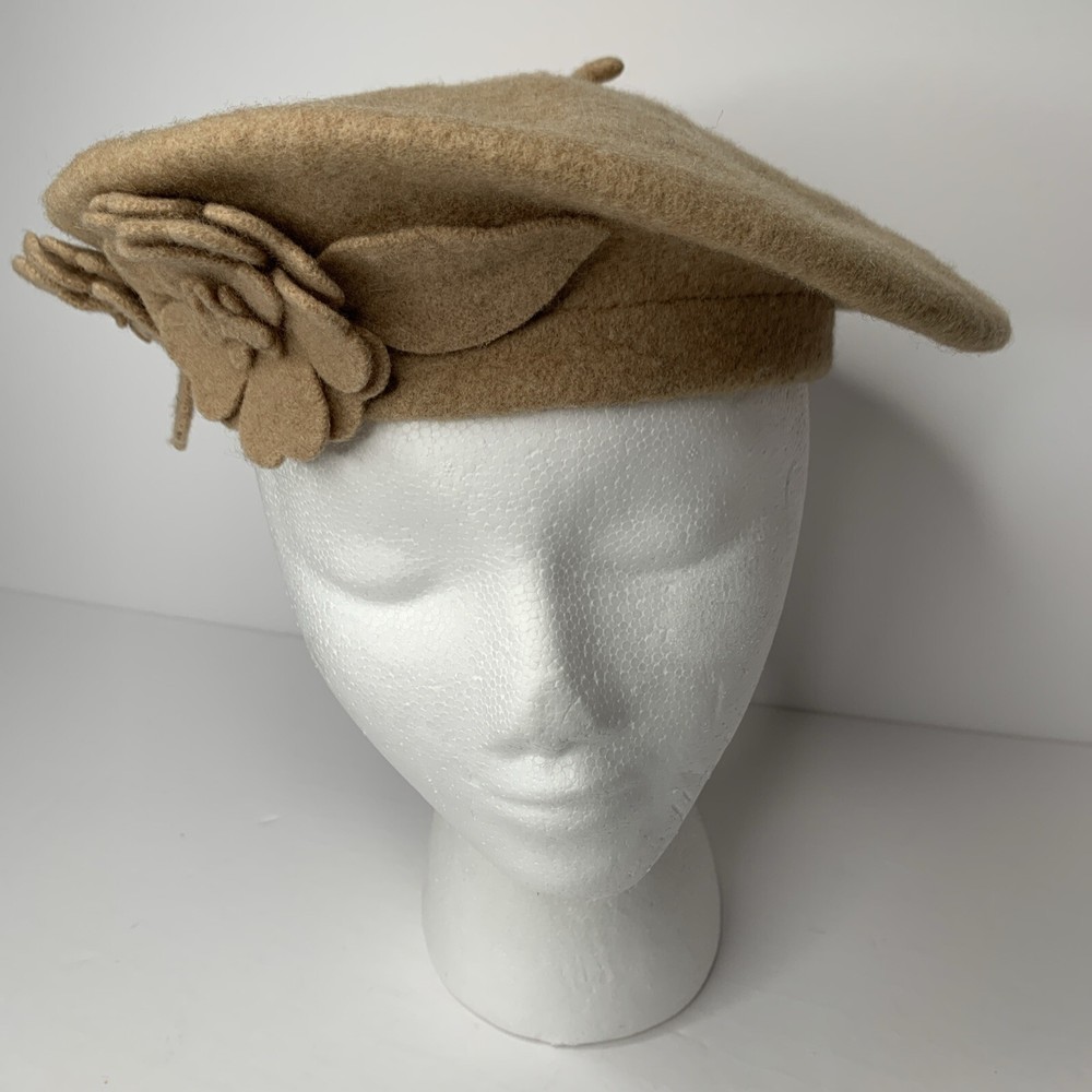 Studio Thirty Six Camel Flower Beret 100% Wool One Size (XS)