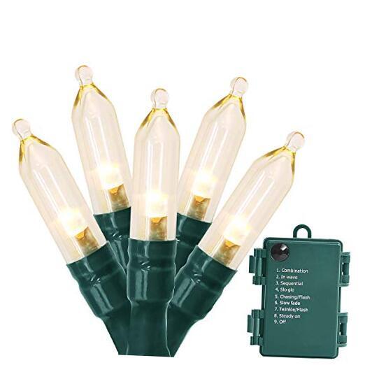 Christmas Battery-Operated Green Wire Warm White String Lights 1 Pack