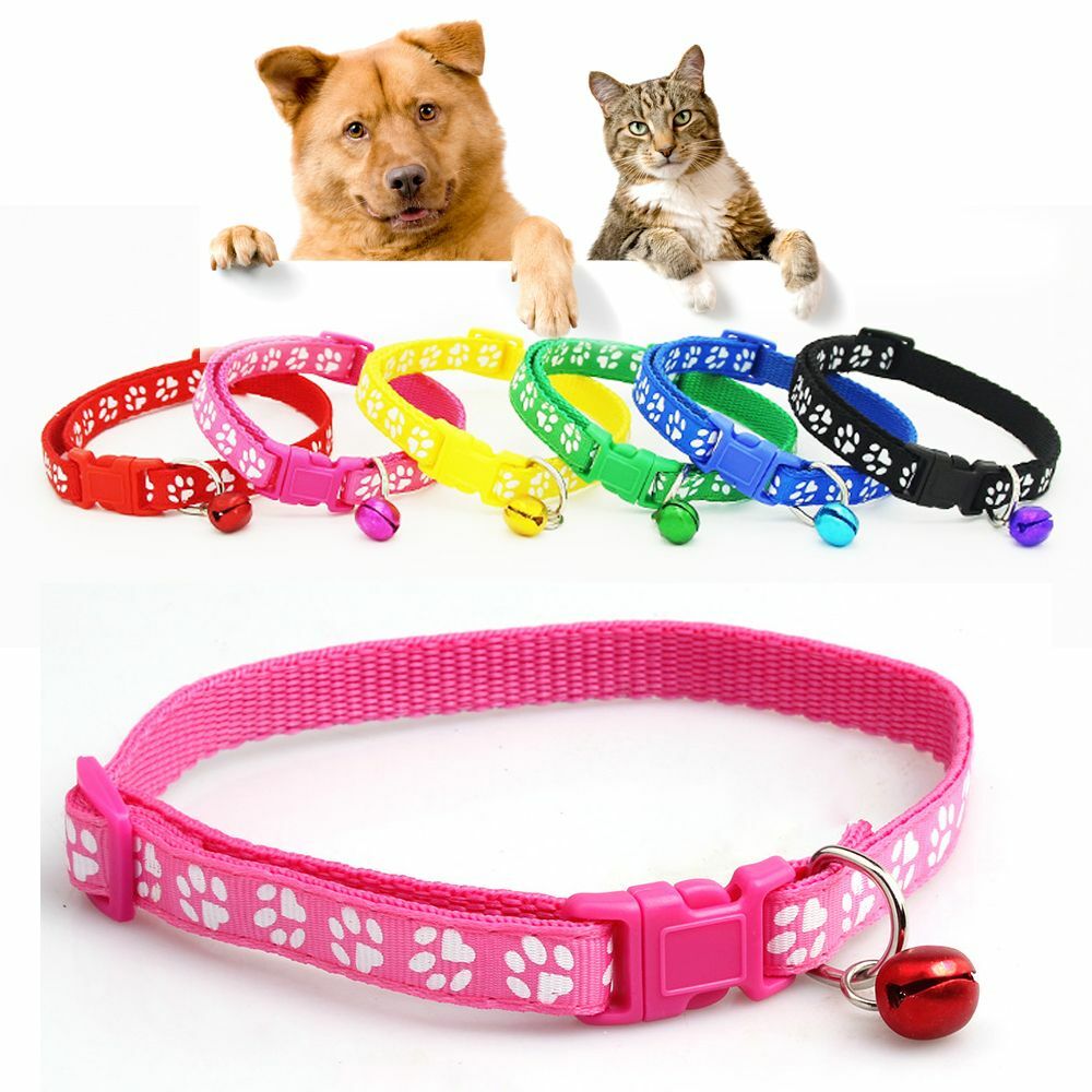 Dog Cat Collar Small ~ CUTE Footprint / Bow ~ Buckle Bell paw print Kitten Puppy